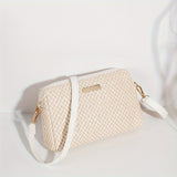 Woven Elegant Crossbody Bag, Zipper Holiday Vacation Beach Bag With Adjustable Strap