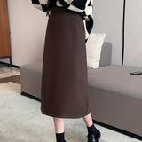 Solid High Waist Split Back Skirt, Vintage A Line Midi Skirt For Spring & Fall, Women's Clothing