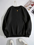 Solid Color Crew Neck Long Sleeve Sweater, Plush Inner Outwear Pullover Shirt, Women's Clothing