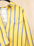 Striped Print Button Front Shirt, Casual Long Sleeve Hem Arc Collar Shirt, Women's Clothing