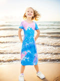 Vibrant Tie Dye Short Sleeve Slim Midi Dress for Girls - Casual, Comfortable, and Stylish Holiday Wear - Perfect Summer Gift for Tweens and Teenagers