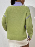 deanwangkt-1 Color Block Knit Sweater, Casual High Neck Long Sleeve Sweater, Women's Clothing