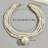 1pc Big Faux Pearl Decor Faux-Pearl Necklace, Elegant Style Imitation Pearl Necklace, Evening Clavicle Chain Jewelry