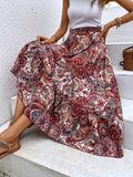 Paisley Print High Waist Skirt, Boho Skirt For Spring & Summer, Women's Clothing