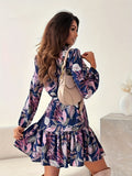 Floral Print Ruffle Hem Dress, Casual Button Front Long Sleeve Dress, Women's Clothing