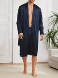 Mens Ultra-Comfortable Casual Pajama Sets - Stylish Solid Robe with Adjustable Lace Up, Roomy Shorts - Seamless One-piece Home Wear - Luxury Sleepwear for Lounging