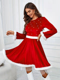 Festive Ladies' Christmas Costumes for Adults - Holiday Party Outfits with Bursting Beads, Santa Claus Performance, and Belt Decorations - Perfect for Ladies' Night Out