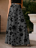 Floral Print Ruffle Hem Skirt, Elegant High Waist Maxi Skirt, Women's Clothing