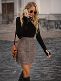 Plaid Pattern Button Front Skirt, Casual High Waist Above Knee Skirt, Women's Clothing