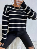 deanwangkt-1  Striped Crew Neck Pullover Sweater, Casual Long Sleeve Drop Shoulder Sweater, Women's Clothing