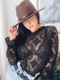 Solid Lace Blouse, Elegant Vintage Semi-Sheer High Neck Long Sleeve Blouse, Women's Clothing