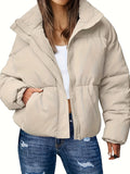 Women's Fashion Winter Warm Stand Collar Loose Zip Short Quilted Jacket