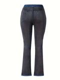 deanwangkt Fleece Liner Casual Flare Jeans, High Stretch Slant Pockets Casual Bell Bottom Jeans, Women's Denim Jeans & Clothing