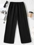 Girls Fashion Solid Color Casual Sports High Waist Wide Leg Pants Straight Leg Pants