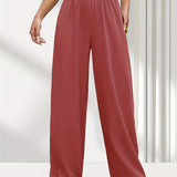 Solid Elastic Waist Loose Pants, Casual Wide Leg Pants For Spring & Summer, Women's Clothing