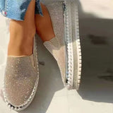 deanwangkt - Silver Casual Patchwork Rhinestone Round Comfortable Out Door Flats Shoes