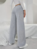 Solid Drawstring Wide Leg Pants, Casual Dual Pockets Pants, Women's Clothing