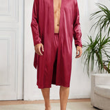 Mens Ultra-Comfortable Casual Pajama Sets - Stylish Solid Robe with Adjustable Lace Up, Roomy Shorts - Seamless One-piece Home Wear - Luxury Sleepwear for Lounging