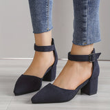 deanwangkt  Stylish Spring High Heels: Breathable Micro Suede, Secure Ankle Strap, Pointed Toe - All-Day Comfort & Versatility