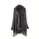 Solid Color Faux Fur Thick Shawl Wrap With Sleeves Elegant Loose Large Tassel Cardigan Autumn Winter Stylish Ladies Cloak