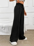 Solid Wide Leg Pants, Casual Tie Waist Long Pants For Spring & Summer, Women's Clothing