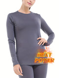 Seamless Thermal Underwear Set, Long Sleeve Crew Neck Tops & Pants, Women's Loungewear & Underwear