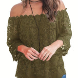 Floral Lace Off Shoulder Blouse, Elegant 3/4 Sleeve Blouse For Spring & Summer, Women's Clothing