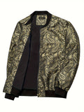 Yellow Paisley Men's Jacquard Floral Jacket Casual Zip Windbreaker Bomber Jacket Warm Coat