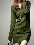 V Neck Cable Knitted Dress, Casual Long Sleeve Bodycon Dress For Fall & Winter, Women's Clothing