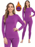 Womens Seamless Thermal Underwear Set - Soft & Stretchy Long Sleeve Tops & Pants - Warm Loungewear for All Seasons - Comfortable Crew Neck, Thermal Insulation, and Seamless Design for Effortless Style