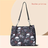 Large Capacity Punk Floral Skull Print Tote Bag - Stylish Single-Strap Shoulder Bag with Fixed Straps, Zipper Closure, Polyester Lining - Versatile Handbag for Daily Commute, Work, and Travel