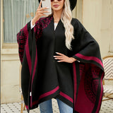 Slit Warm Large Shawl Casual Windproof Shawl Sunscreen Wrap Fashion Print Shawl Cape For Women