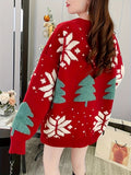 Elegant Christmas Tree Pullover Sweater for Women - 100% Polyester Knit Fabric, Crew Neck, Regular Fit, Festive Pattern, Comfortable for Fall/Winter - Middle East Collection