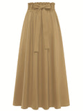 Solid Belted Maxi Skirts, Elegant Pleated Versatile Skirts, Women's Clothing