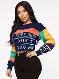 deanwangkt-1 Color Block Letter Print Pullover Sweatshirt, Casual Long Sleeve Crew Neck Sweatshirt For Fall & Winter, Women's Clothing