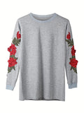 deanwangkt-1  Floral Winter Casual Dress, Crew Neck Long Sleeve Mini Dress, Women's Clothing