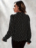 Polka-dot Print Notched Neck Blouse, Versatile Puff Sleeve Blouse For Spring & Fall, Women's Clothing