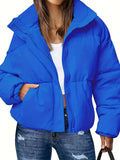 Women's Fashion Winter Warm Stand Collar Loose Zip Short Quilted Jacket