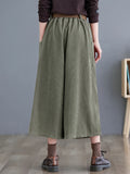 Solid Cropped Wide Leg Pants, Casual Corduroy Pants With Pocket, Women's Clothing