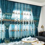 1pc Chenille Hollow Embroidery Curtain, Sunshade Living Room Dining Room Bedroom Blue Curtain, Window Treatment Home Decor