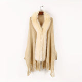 Solid Color Faux Fur Thick Shawl Wrap With Sleeves Elegant Loose Large Tassel Cardigan Autumn Winter Stylish Ladies Cloak