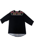 Plus Size Boho Blouse, Women's Plus Tribal Print Long Sleeve Round Neck Asymmetrical Hem T-shirt