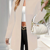 Solid Open Front Pocket Cardigan, Casual Long Sleeve Sweater For Spring & Fall, Women's Clothing