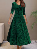 Floral Pattern Maxi Dress, Elegant V Neck Long Sleeve Dress, Women's Clothing