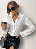 Solid Turndown Collar Blouse, Casual Long Sleeve Blouse For Spring & Fall, Women's Clothing