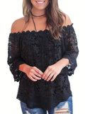 Floral Lace Off Shoulder Blouse, Elegant 3/4 Sleeve Blouse For Spring & Summer, Women's Clothing