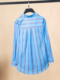 Striped Print Button Front Shirt, Casual Long Sleeve Hem Arc Collar Shirt, Women's Clothing