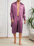 Mens Ultra-Comfortable Casual Pajama Sets - Stylish Solid Robe with Adjustable Lace Up, Roomy Shorts - Seamless One-piece Home Wear - Luxury Sleepwear for Lounging