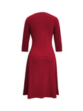 Solid 3/4 Sleeve Dress, Elegant Crew Neck Simple Versatile Dress, Women's Clothing