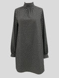 Polka Dot Print Dress, Elegant Tucked Long Sleeve Dress, Women's Clothing